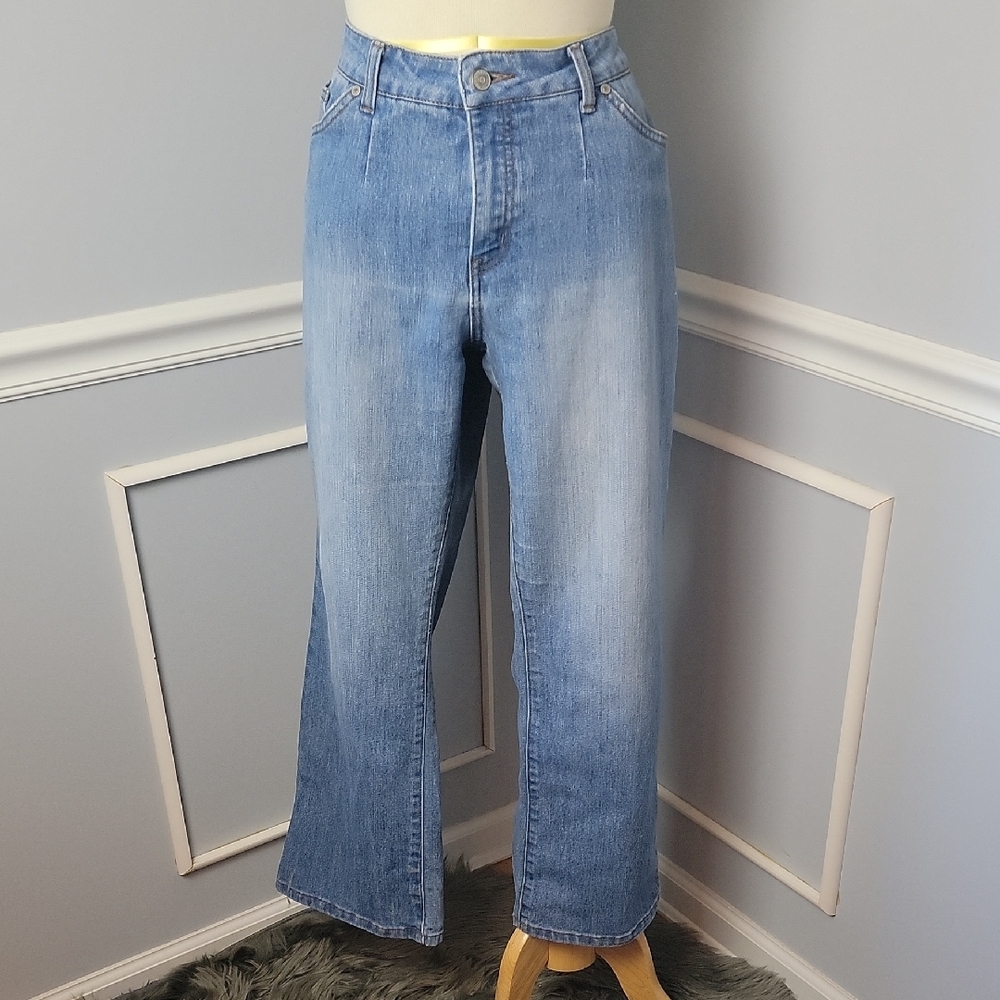 BILL BLASS Circular‎ Fit Stretch Bootcut Light Wash Pleated Retro 80s Jeans 14